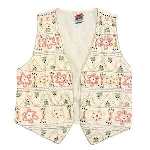 Vintage Sorrel Embroidered Beaded Boho Floral Vest Size 4/6 P